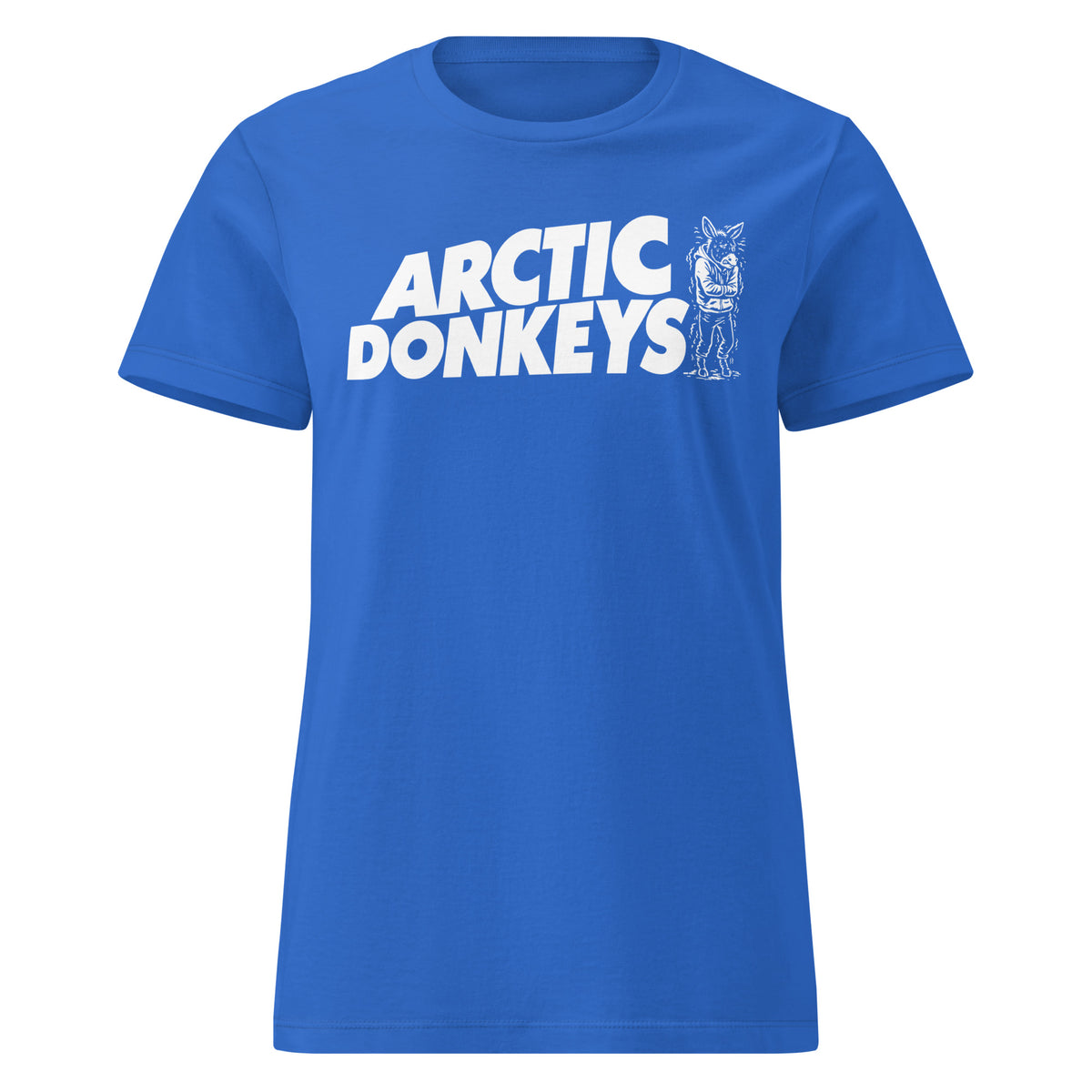 Royal women's T-shirt, front view, featuring the Arctic Donkeys design