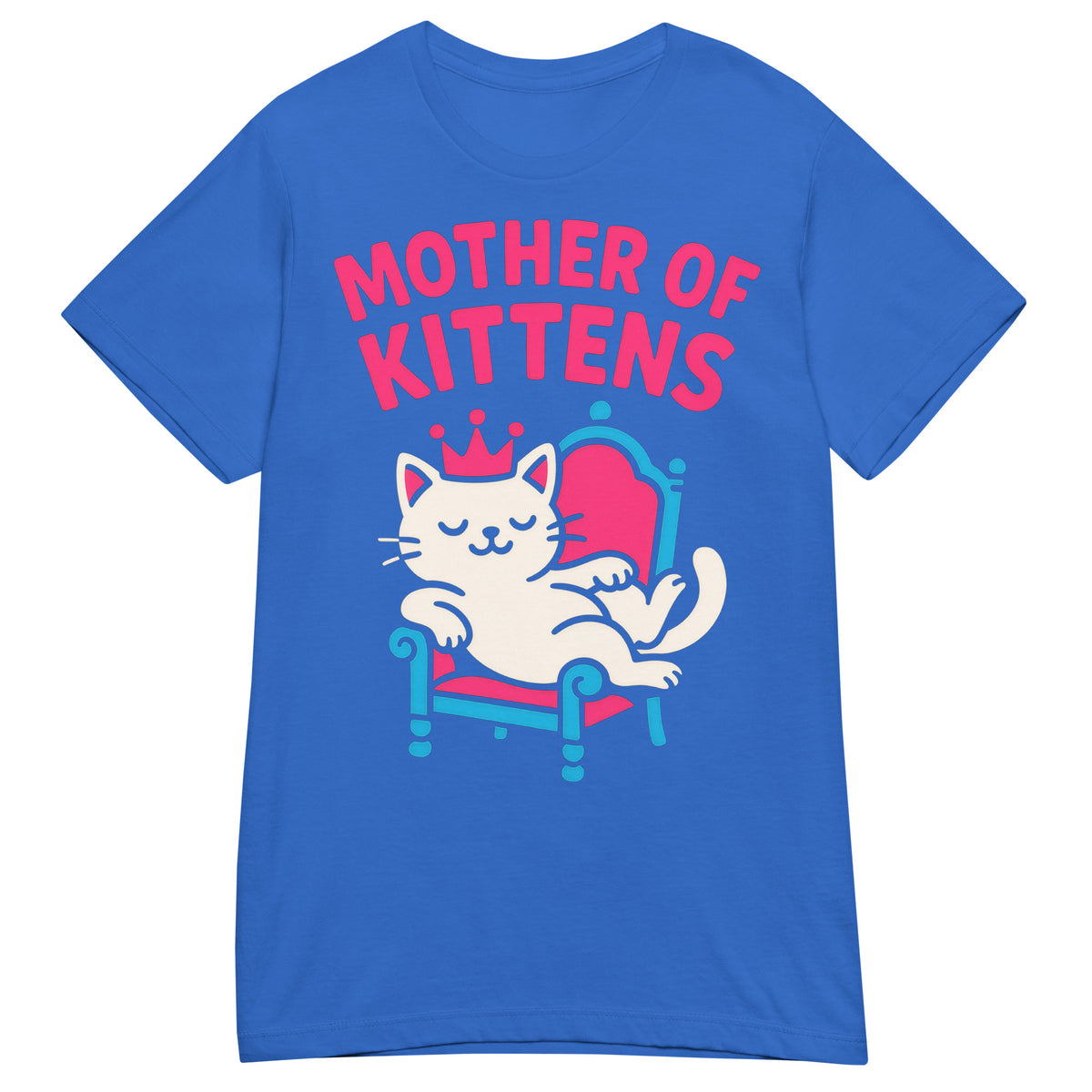 Royal women's T-shirt, front view, featuring the Mother of Kittens Queen Cat design