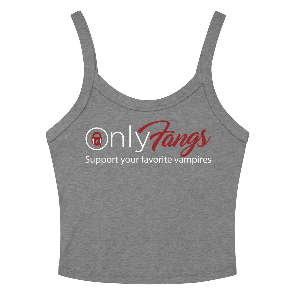 Athletic Heather women's micro-rib tank top, front view, featuring the OnlyFangs vampire design