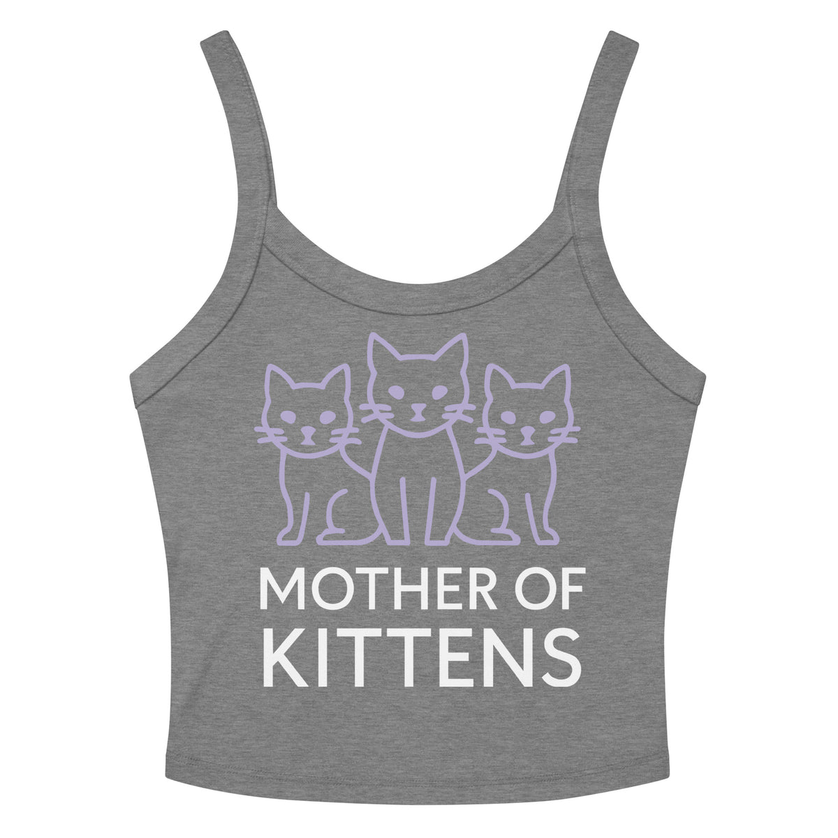 Athletic Heather women's micro-rib tank top, front view, featuring the Mother of Kittens Three Cats design