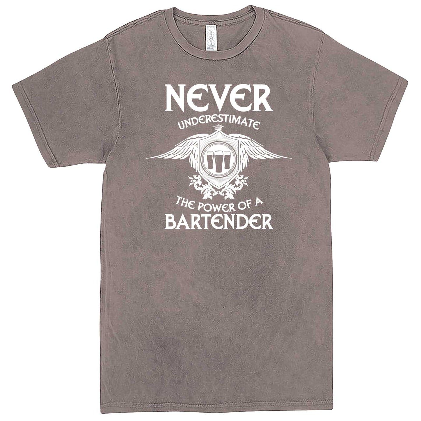 "Never Underestimate the Power of a Bartender" men's t-shirt Vintage Zinc