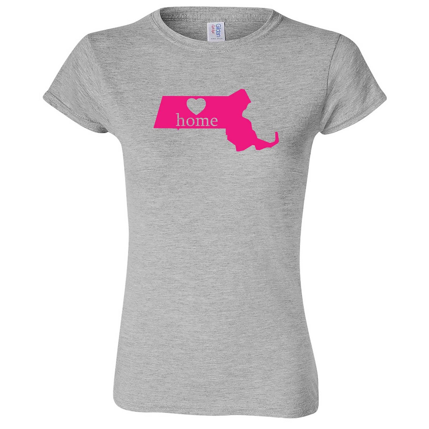 "Massachusetts Home State Pride, Pink" women's t-shirt Sport Grey