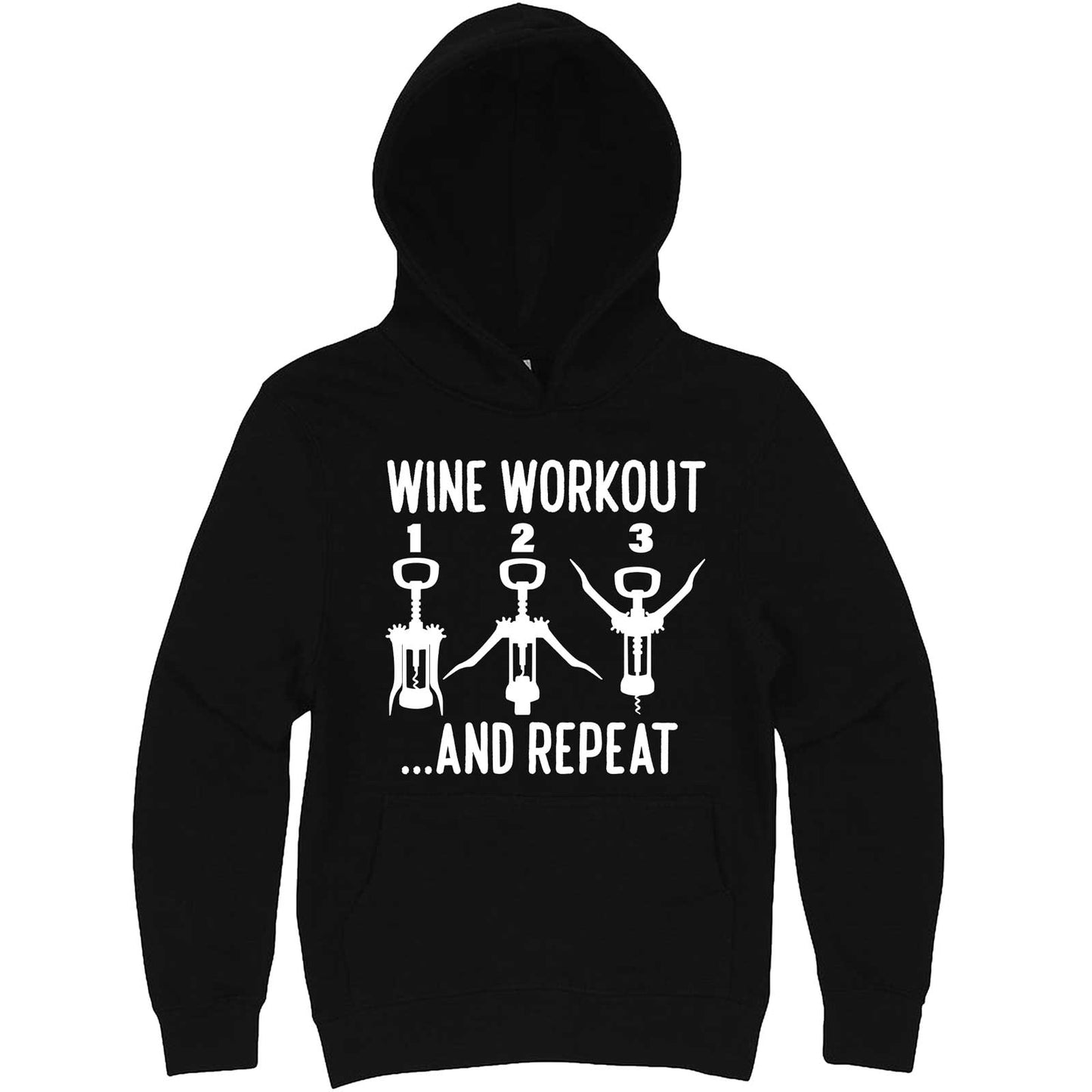 "Wine Workout: 1 2 3 Repeat" hoodie, 3XL, Black