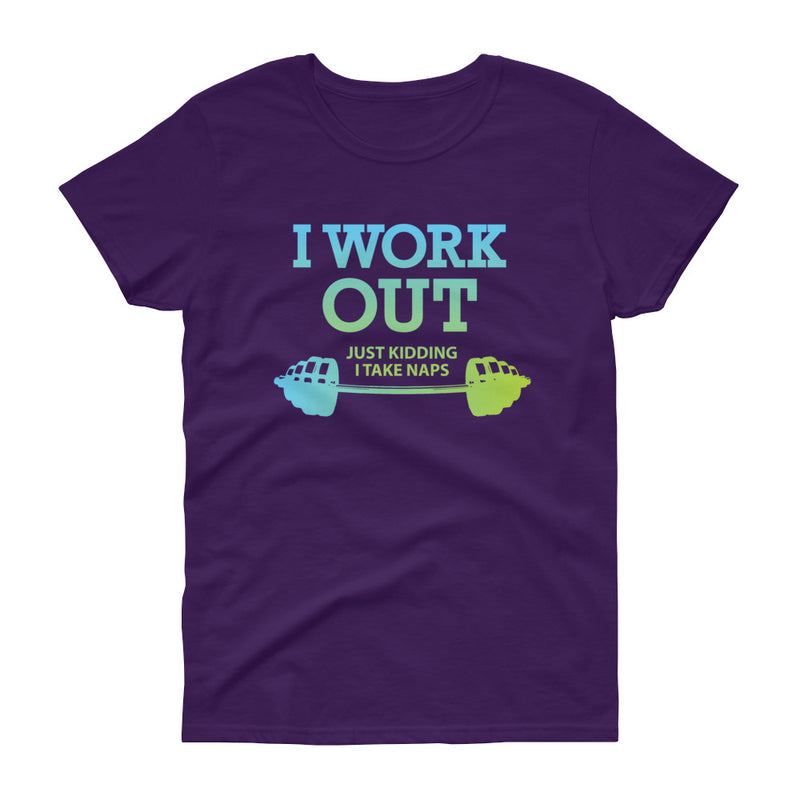 Minty Tees "I Work Out (Just Kidding, I Take Naps) Funny Fitness Inspired Women's Short Sleeve T-Shirt