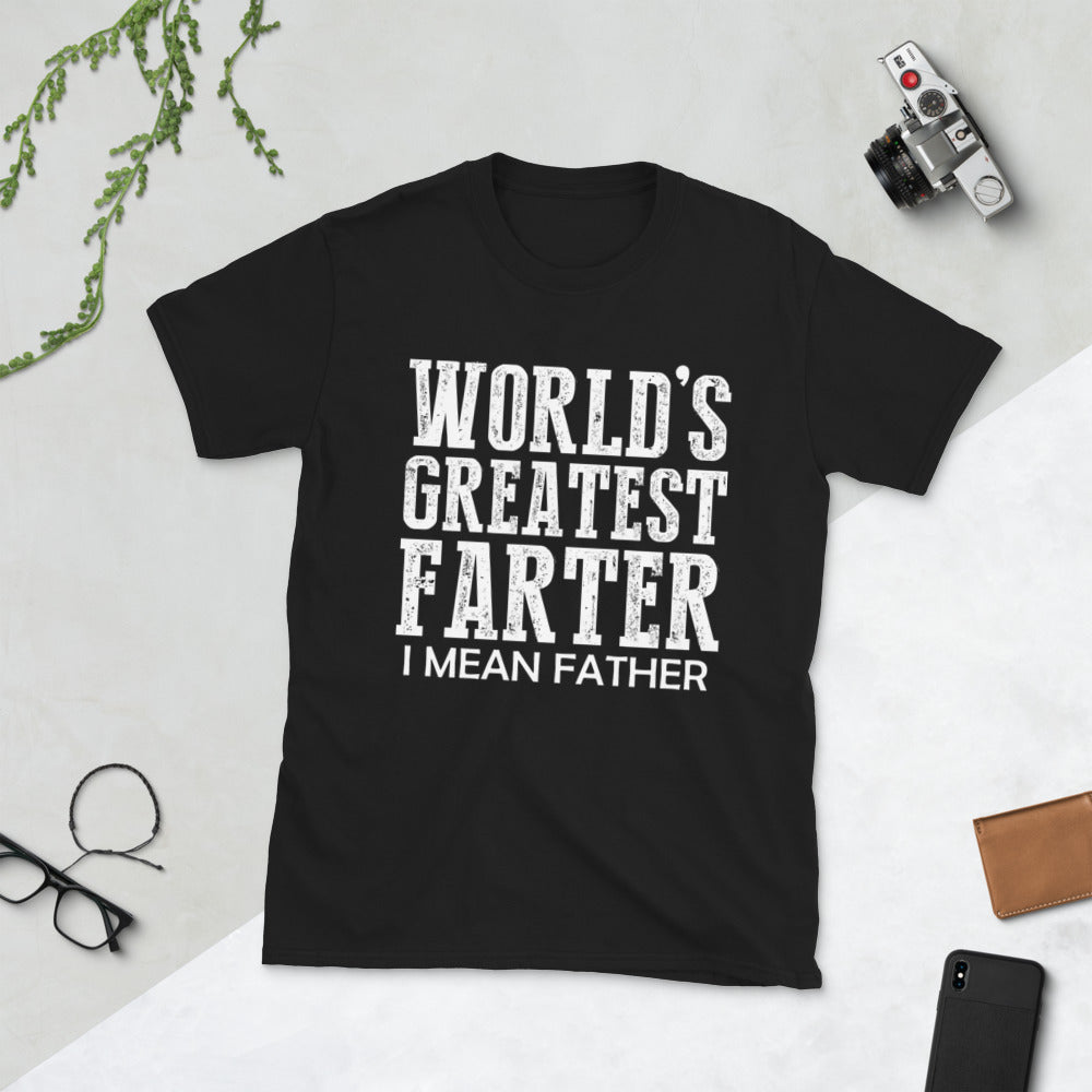 "World's Greatest Farter, I Mean Father" Short-Sleeve T-Shirt With Black Or White Image, alternate product view 4