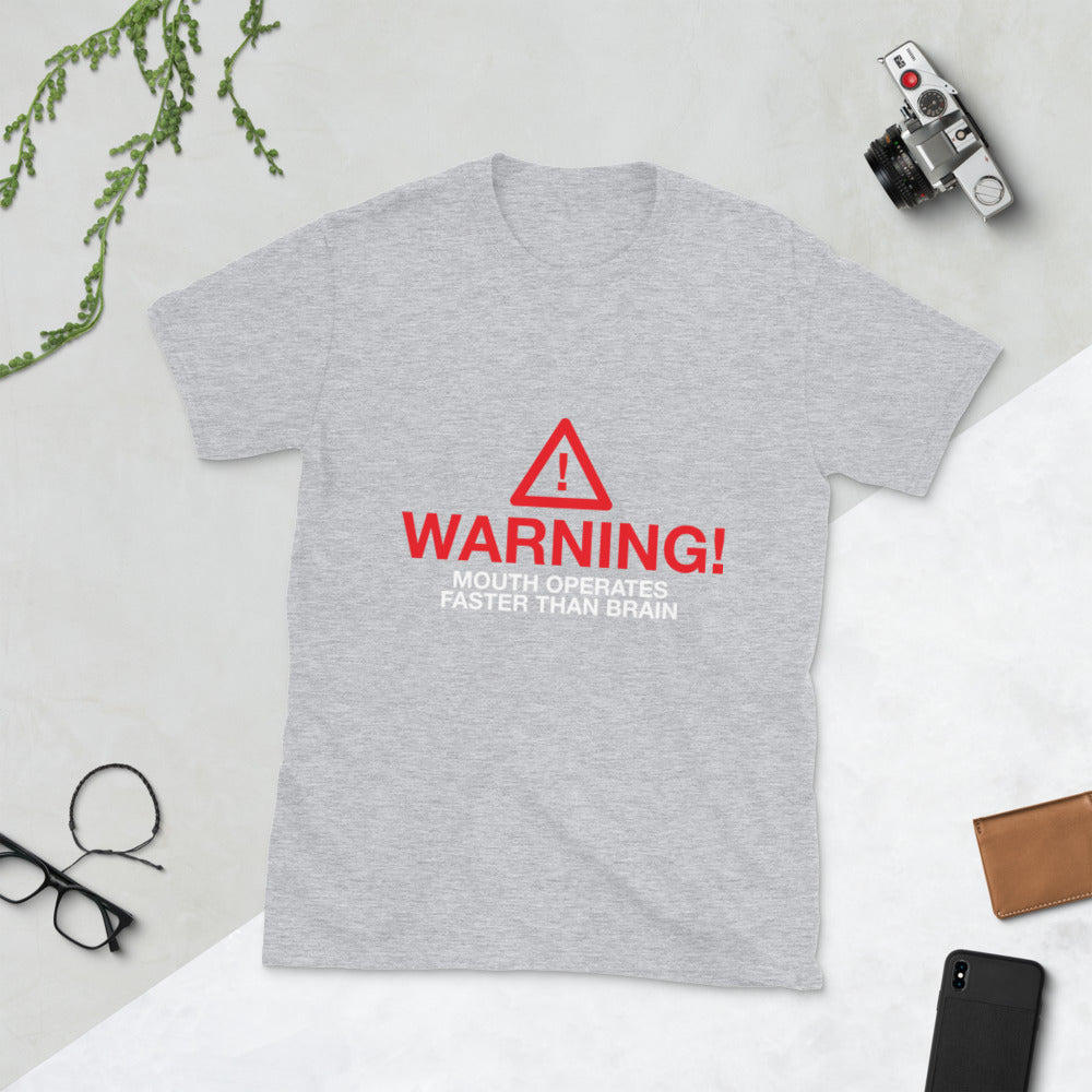 Minty Tees "Warning, Mouth Operates Faster Than Brain" Funny Short-Sleeve T-Shirt