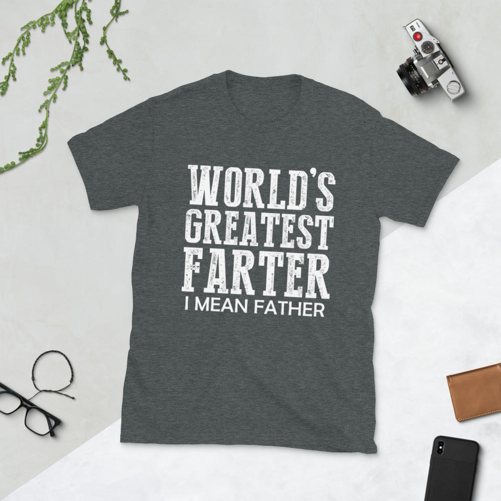 "World's Greatest Farter, I Mean Father" Short-Sleeve T-Shirt With Black Or White Image, alternate product view 3