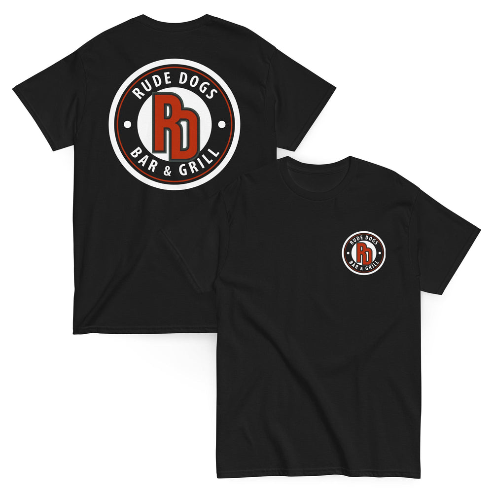 Original Rude Dogs classic tee — front and back product mockup