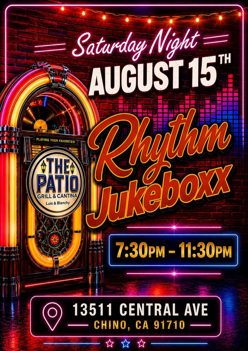 Rhythm Jukeboxx at the Patio Grill & Cantino on August 15, 2026