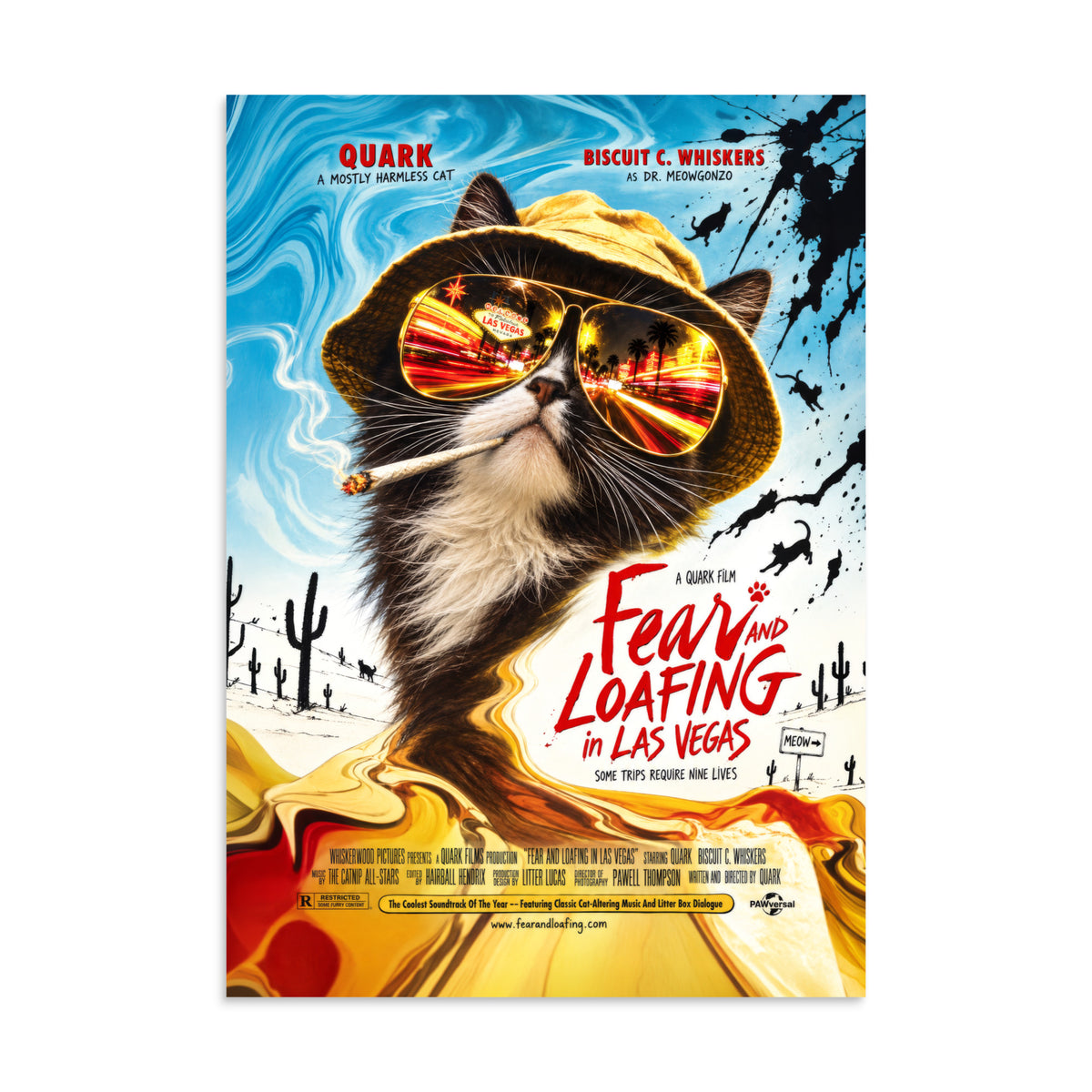 Fear and Loafing in Las Vegas Quark cat poster, 8.27×11.69 inches