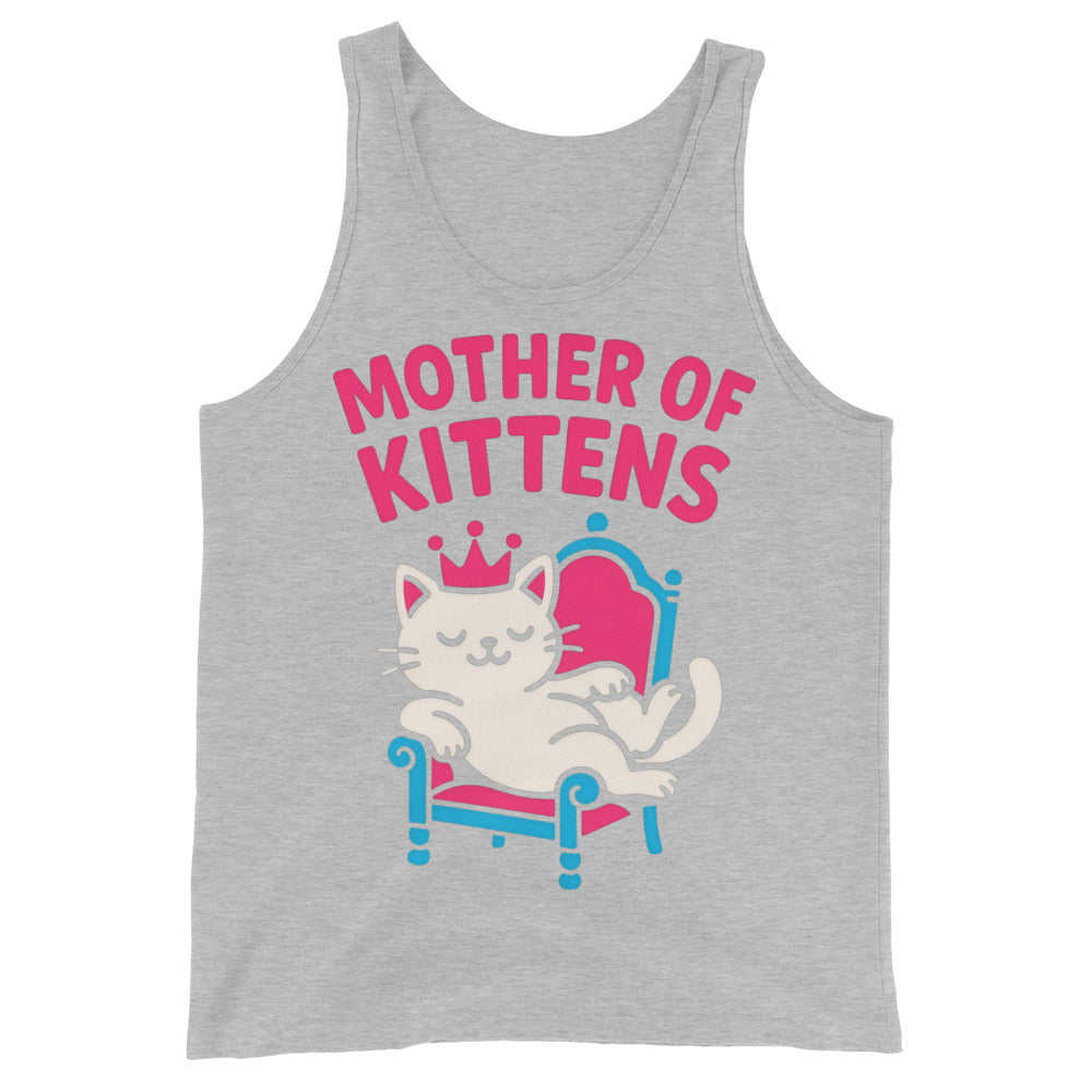 Athletic Heather tank top, front view, featuring the Mother of Kittens Queen Cat design