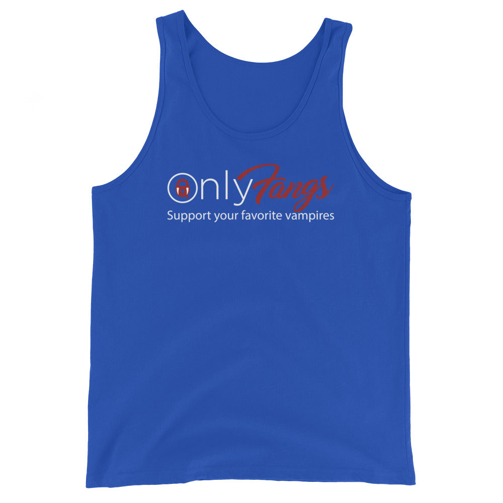 True Royal tank top, front view, featuring the OnlyFangs vampire design
