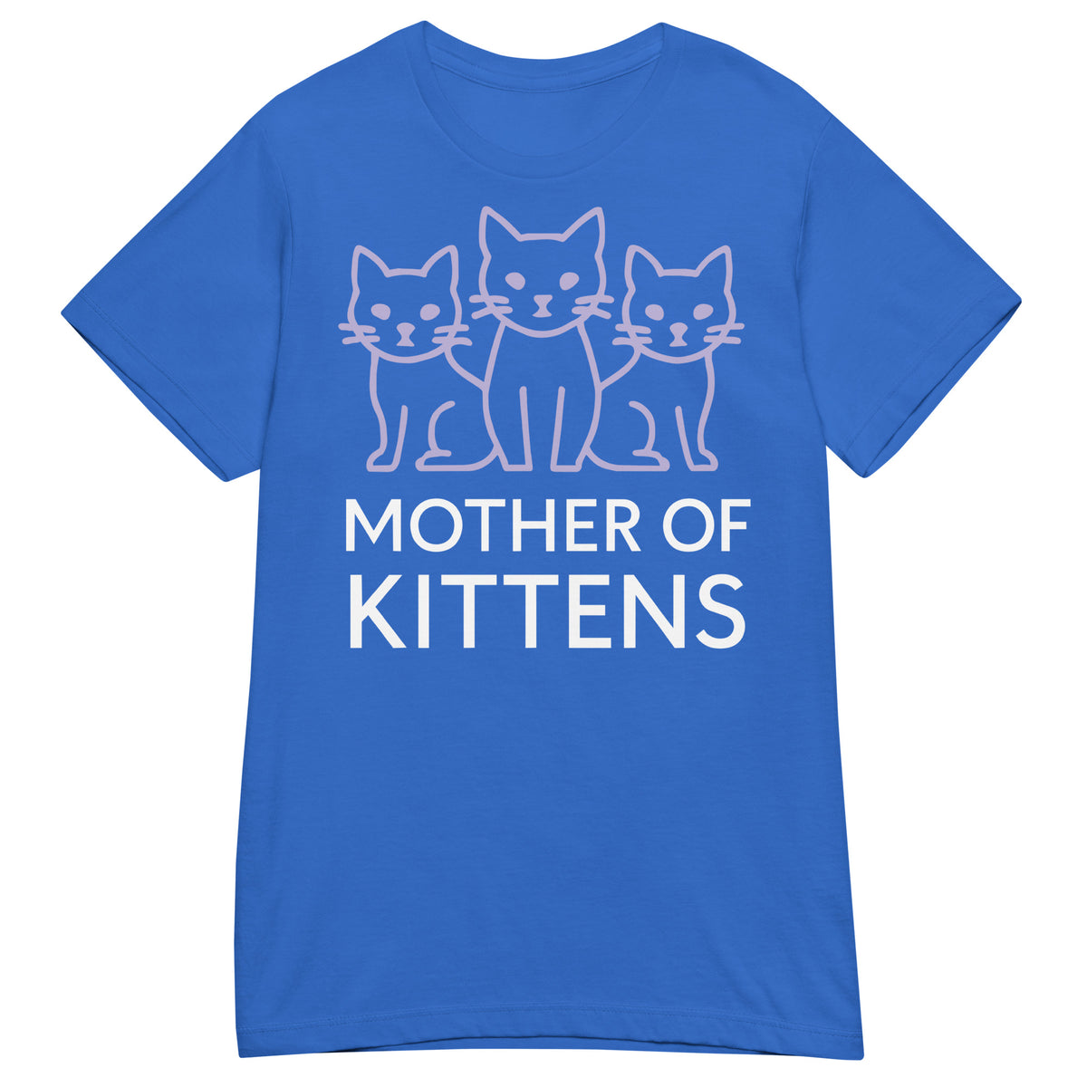 Royal women's T-shirt, front view, featuring the Mother of Kittens Three Cats design