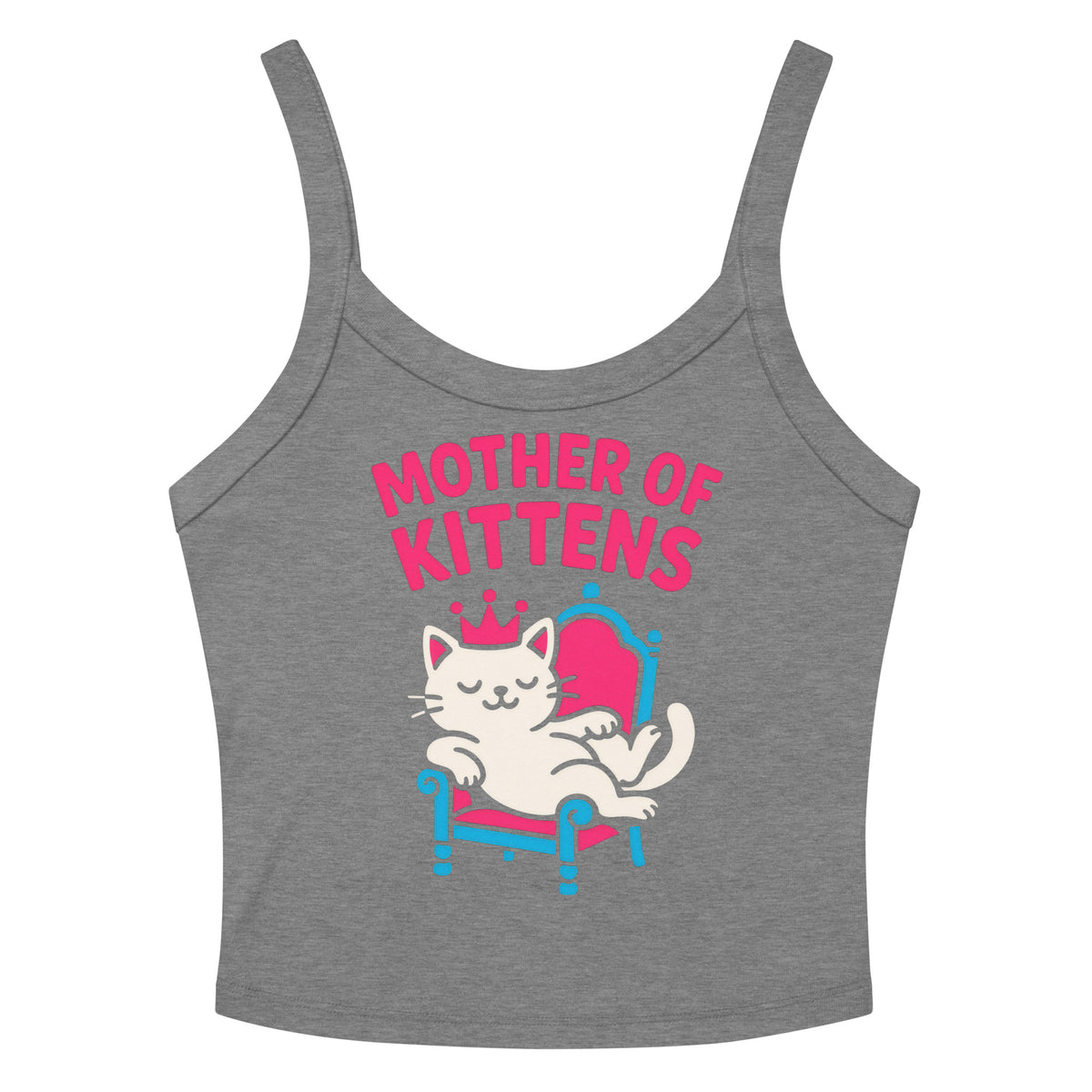 Athletic Heather women's micro-rib tank top, front view, featuring the Mother of Kittens Queen Cat design