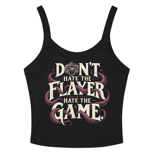 Black women's micro-rib tank with the Don't Hate the Flayer tabletop RPG design and magenta tentacles