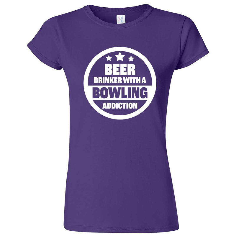  "Beer Drinker with a Bowling Addiction" women's t-shirt Purple
