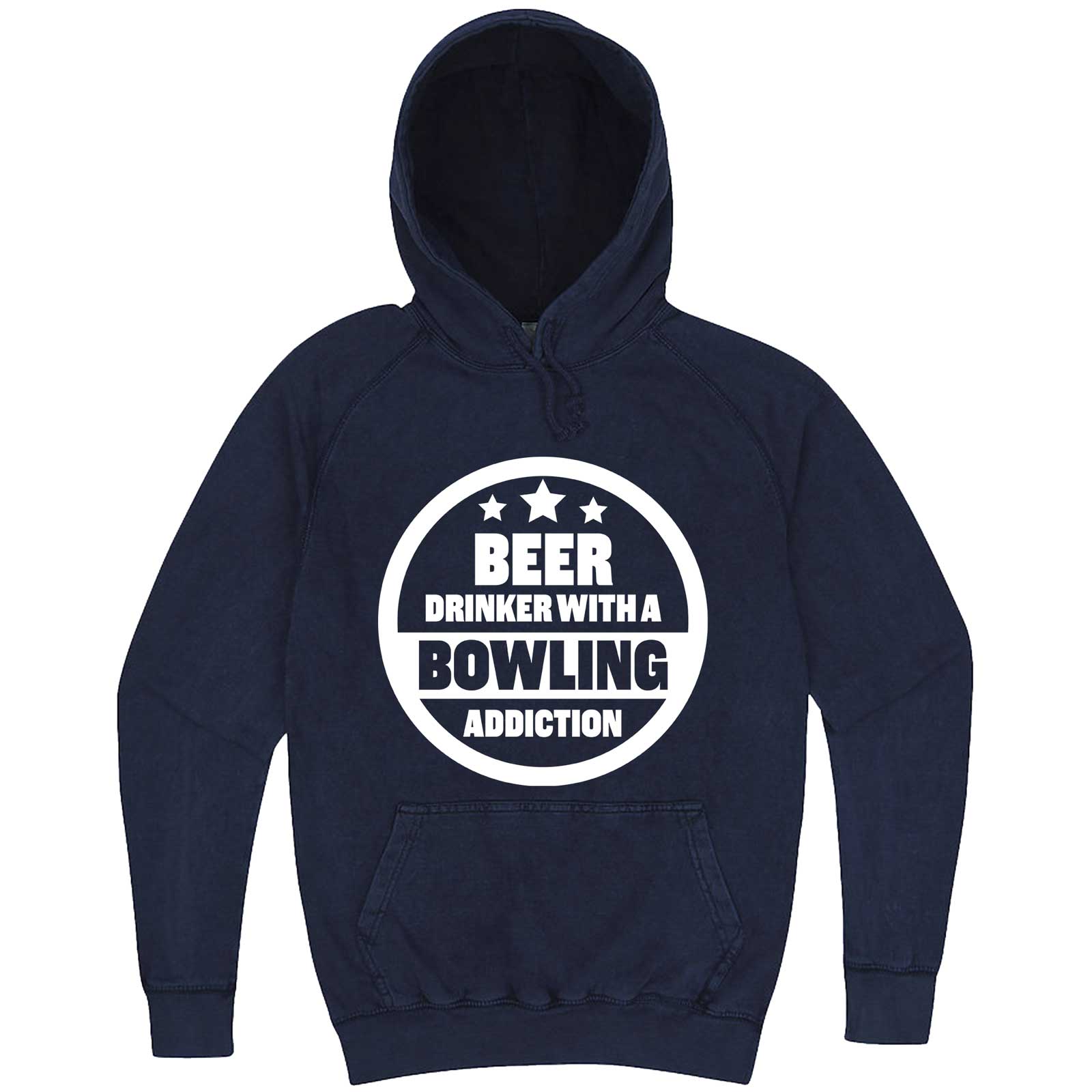  "Beer Drinker with a Bowling Addiction" hoodie, 3XL, Vintage Denim