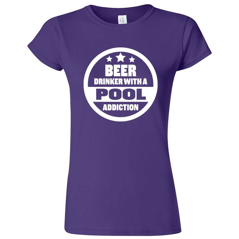  "Beer Drinker with a Pool Addiction" women's t-shirt Purple