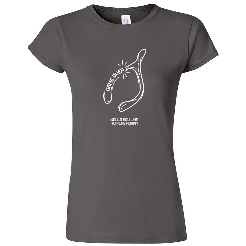  "Thanksgiving Wishbone Game Over, Would You Like to Play Again" women's t-shirt Charcoal