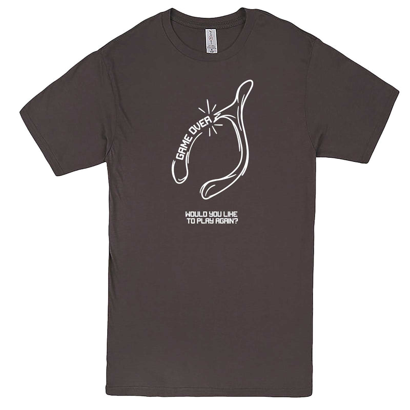  "Thanksgiving Wishbone Game Over, Would You Like to Play Again" men's t-shirt Charcoal