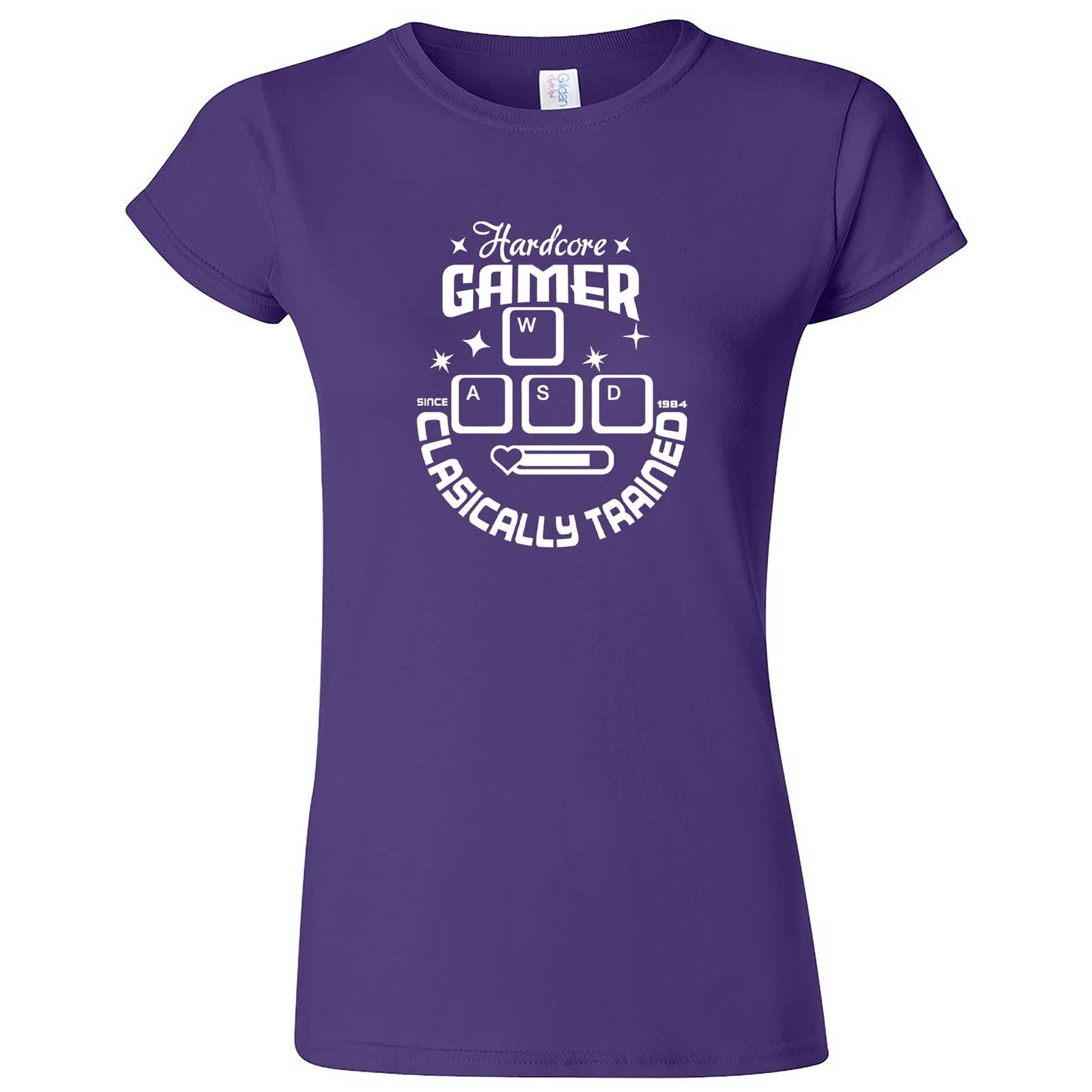  "Hardcore Gamer, Classically Trained" women's t-shirt Purple