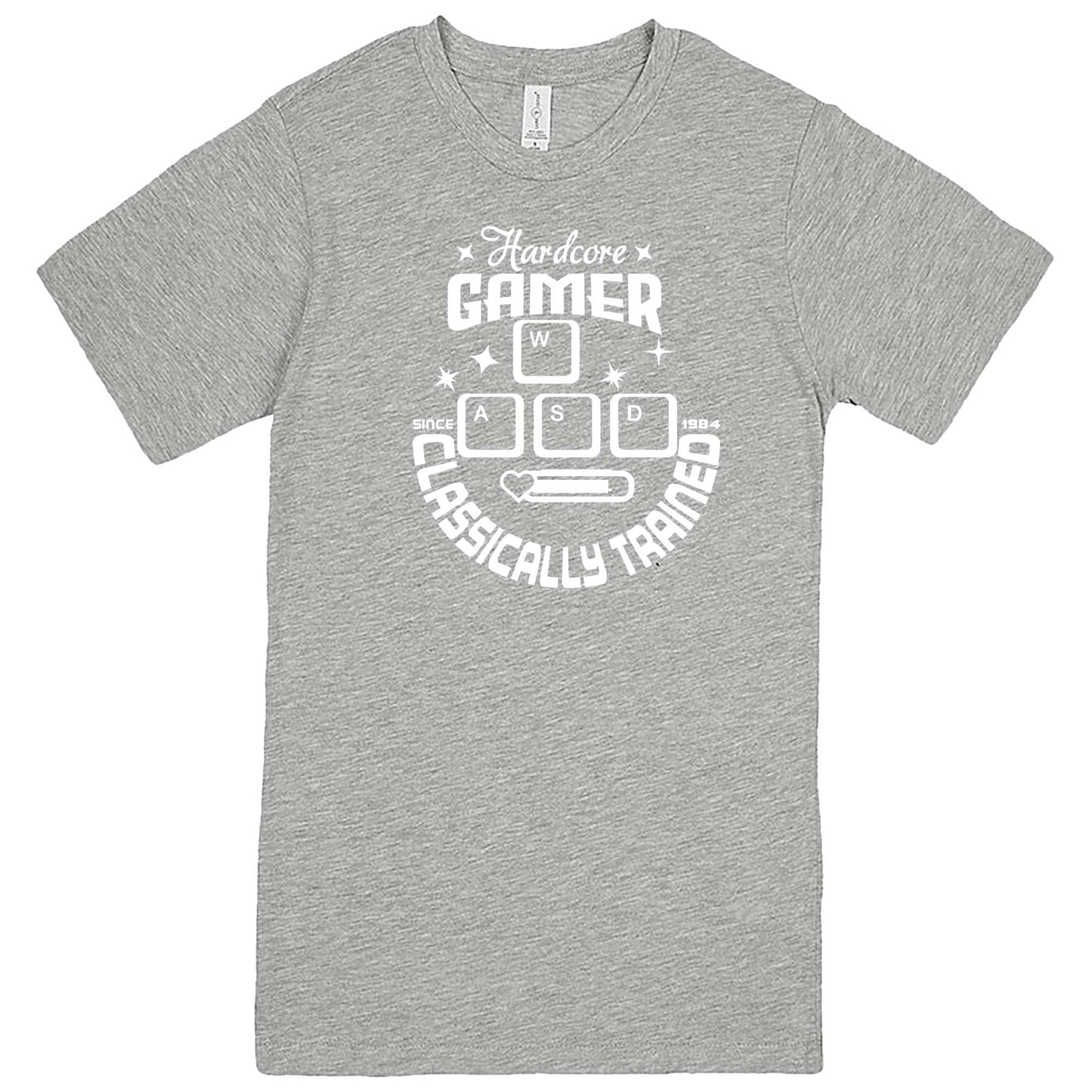  "Hardcore Gamer, Classically Trained" men's t-shirt Heather Grey