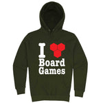  "I Love Board Games" hoodie, 3XL, Army Green