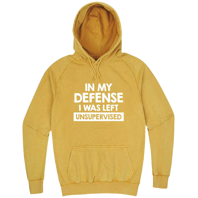  "In My Defense, I Was Left Unsupervised" hoodie, 3XL, Vintage Mustard