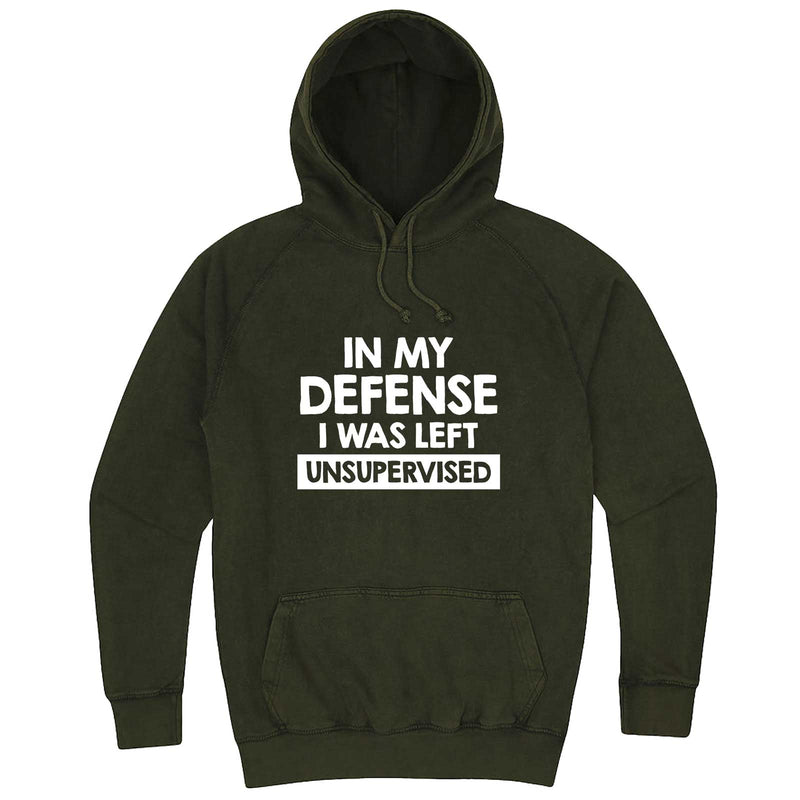  "In My Defense, I Was Left Unsupervised" hoodie, 3XL, Vintage Olive