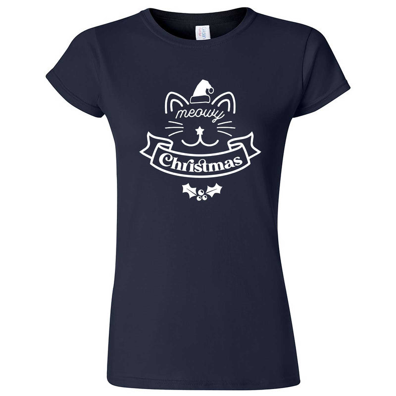  "Adorable Meowy Christmas kitty" women's t-shirt Navy Blue