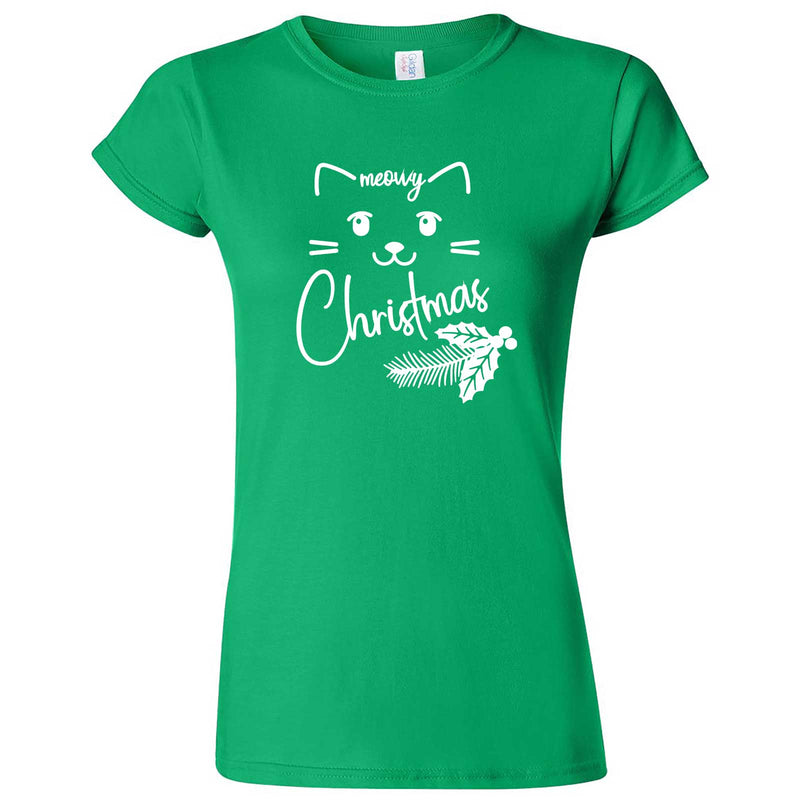  "Sweet Meowy Christmas kitty" women's t-shirt Irish Green