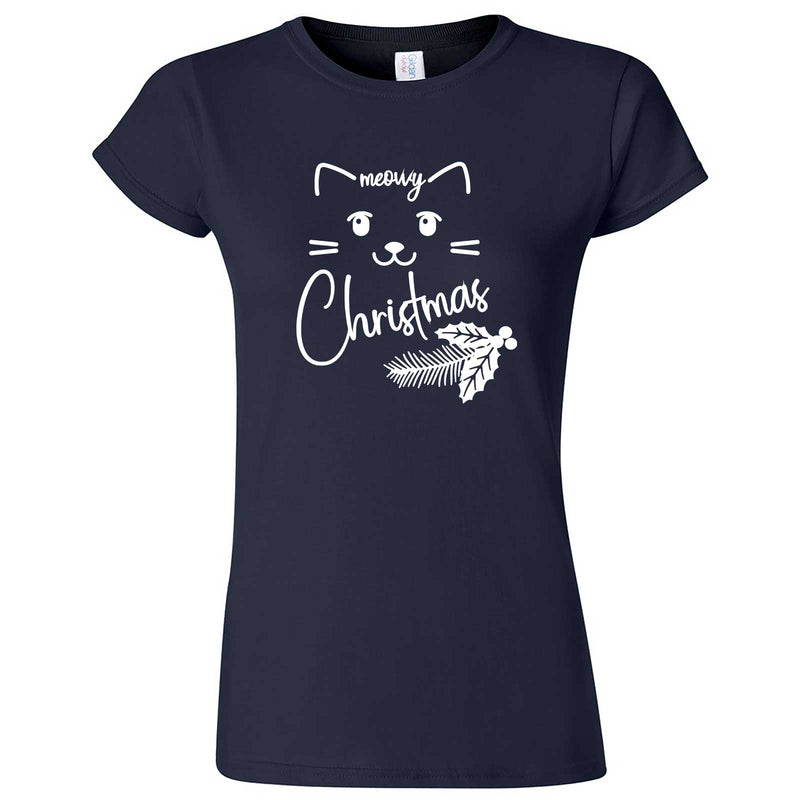  "Sweet Meowy Christmas kitty" women's t-shirt Navy Blue