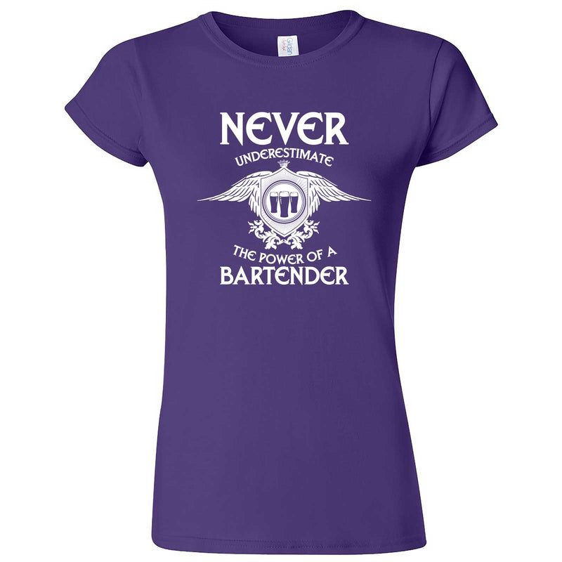  "Never Underestimate the Power of a Bartender" women's t-shirt Purple