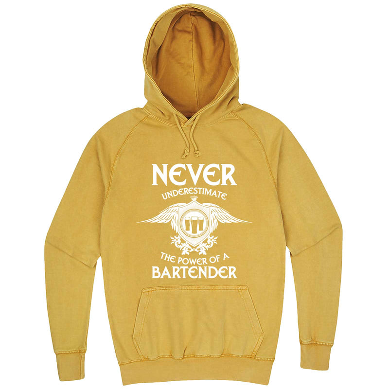  "Never Underestimate the Power of a Bartender" hoodie, 3XL, Vintage Mustard