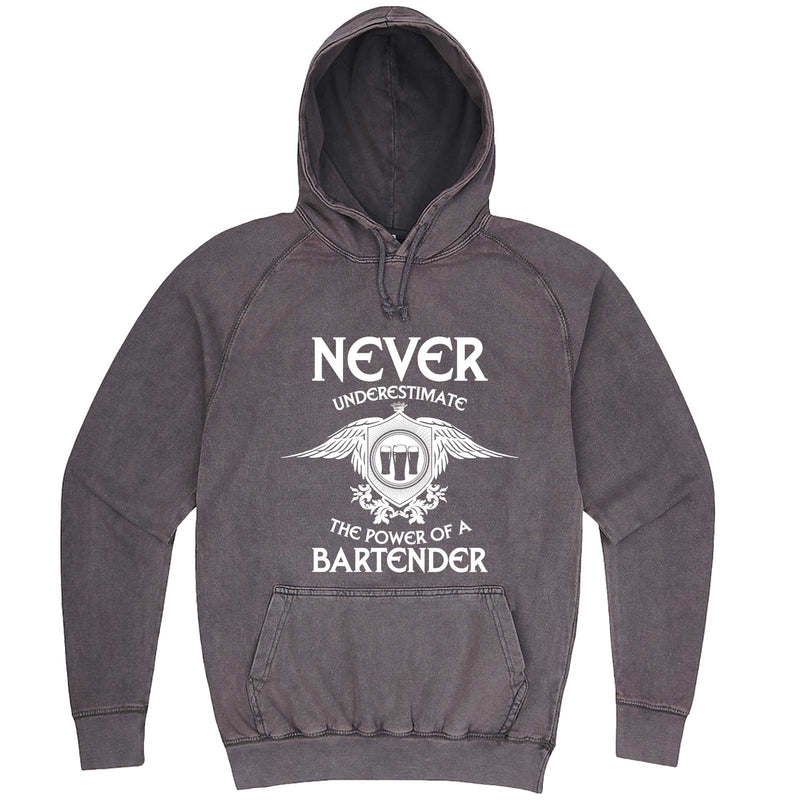  "Never Underestimate the Power of a Bartender" hoodie, 3XL, Vintage Zinc