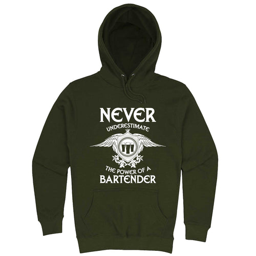  "Never Underestimate the Power of a Bartender" hoodie, 3XL, Army Green