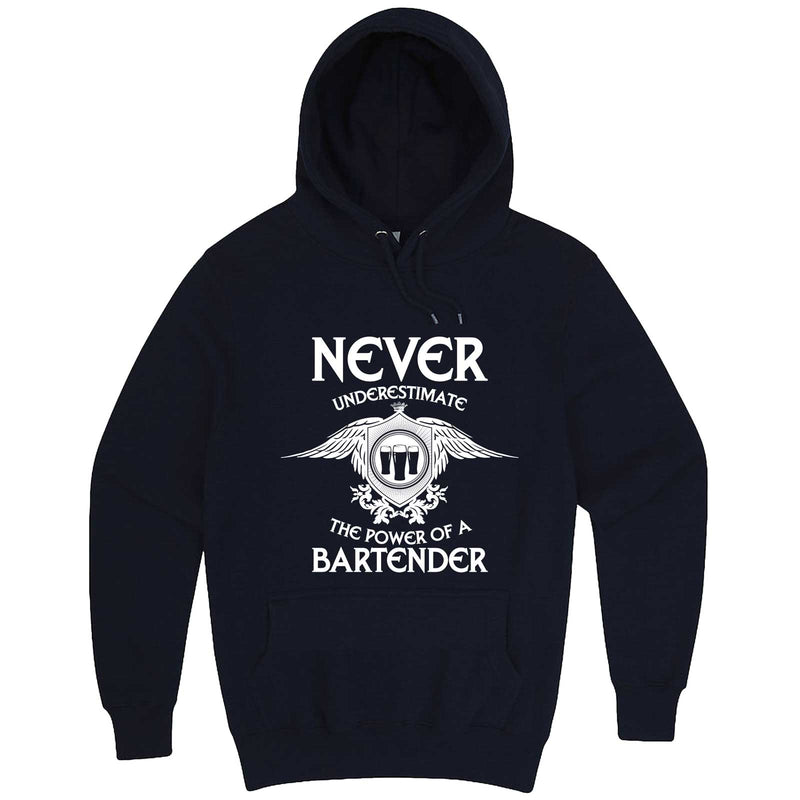  "Never Underestimate the Power of a Bartender" hoodie, 3XL, Navy