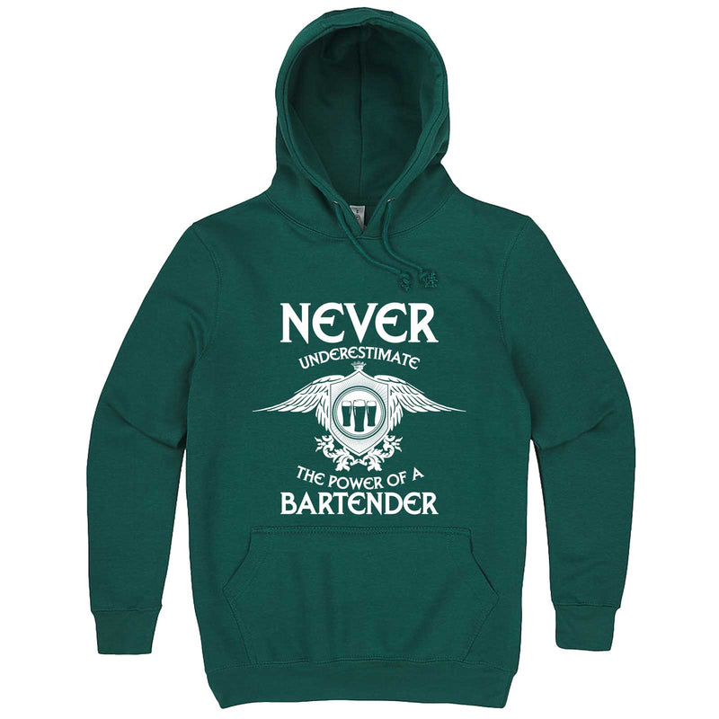  "Never Underestimate the Power of a Bartender" hoodie, 3XL, Teal