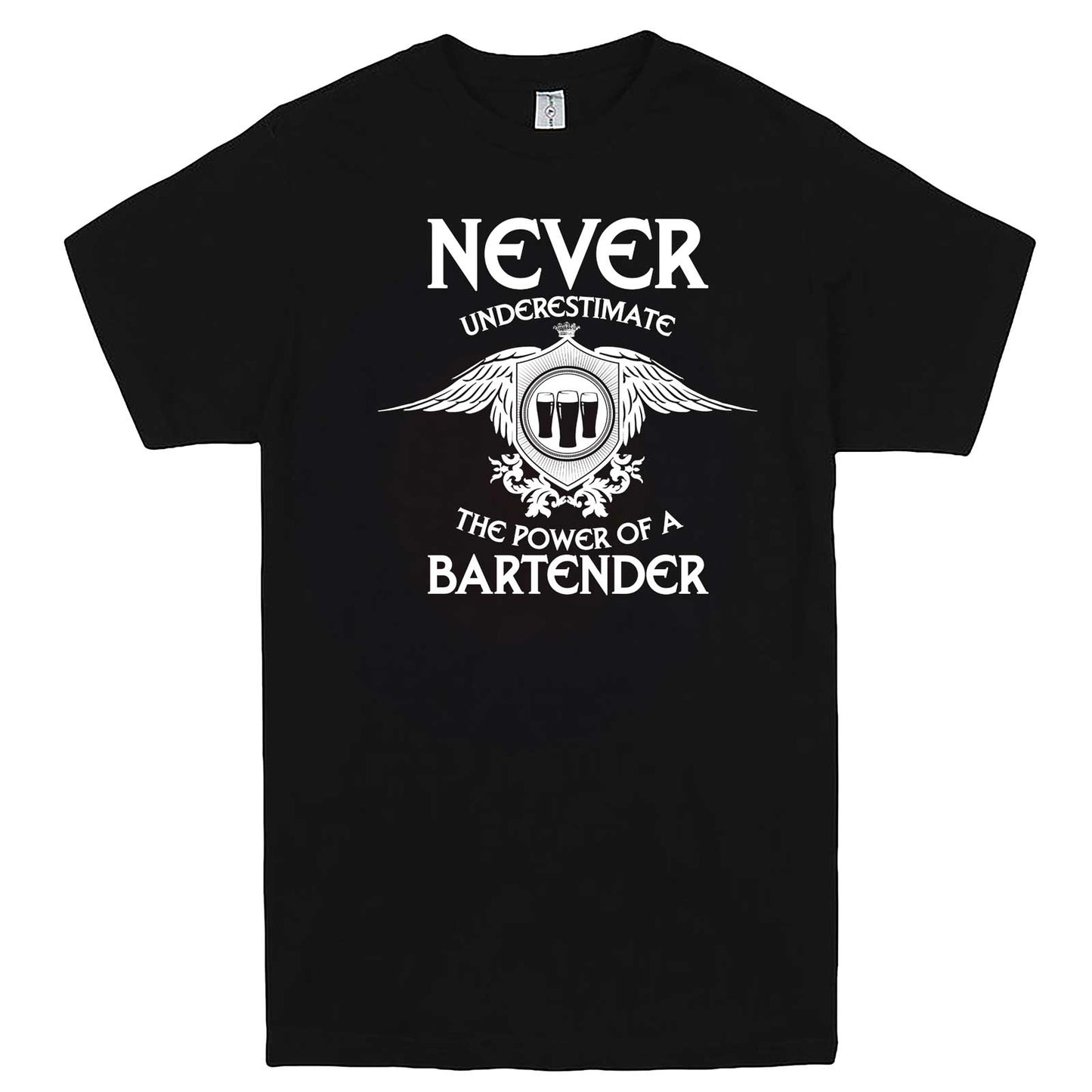  "Never Underestimate the Power of a Bartender" men's t-shirt Black