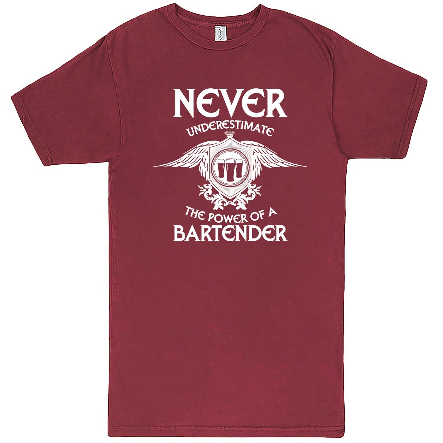  "Never Underestimate the Power of a Bartender" men's t-shirt Vintage Brick