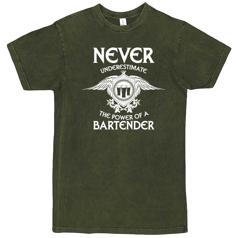  "Never Underestimate the Power of a Bartender" men's t-shirt Vintage Olive