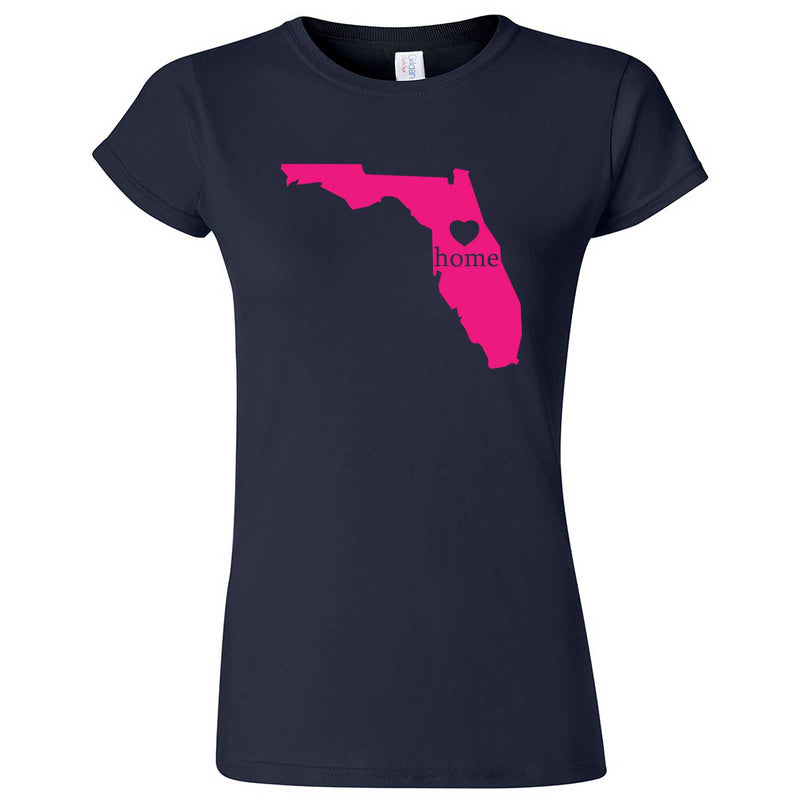  "Florida Home State Pride, Pink" women's t-shirt Navy Blue
