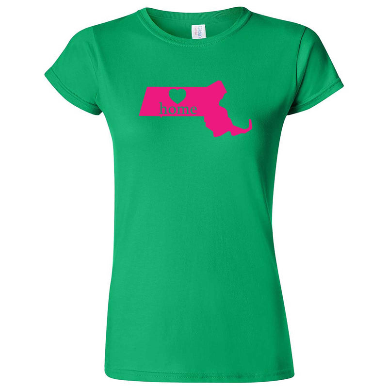  "Massachusetts Home State Pride, Pink" women's t-shirt Irish Green