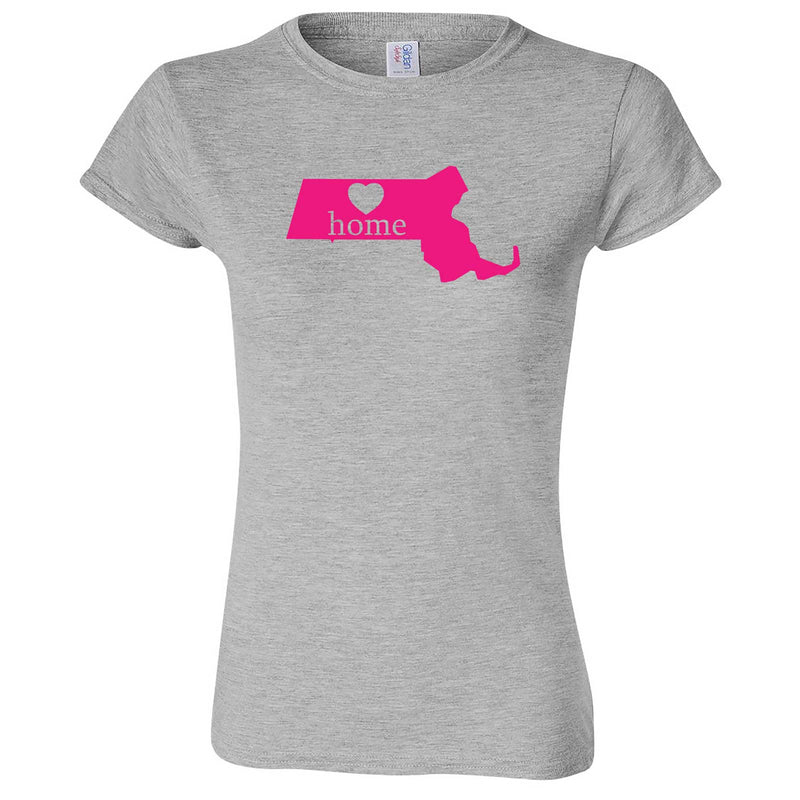  "Massachusetts Home State Pride, Pink" women's t-shirt Sport Grey