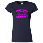  "This Girl is Going to Be a Mommy, Pink Text" women's t-shirt Navy Blue