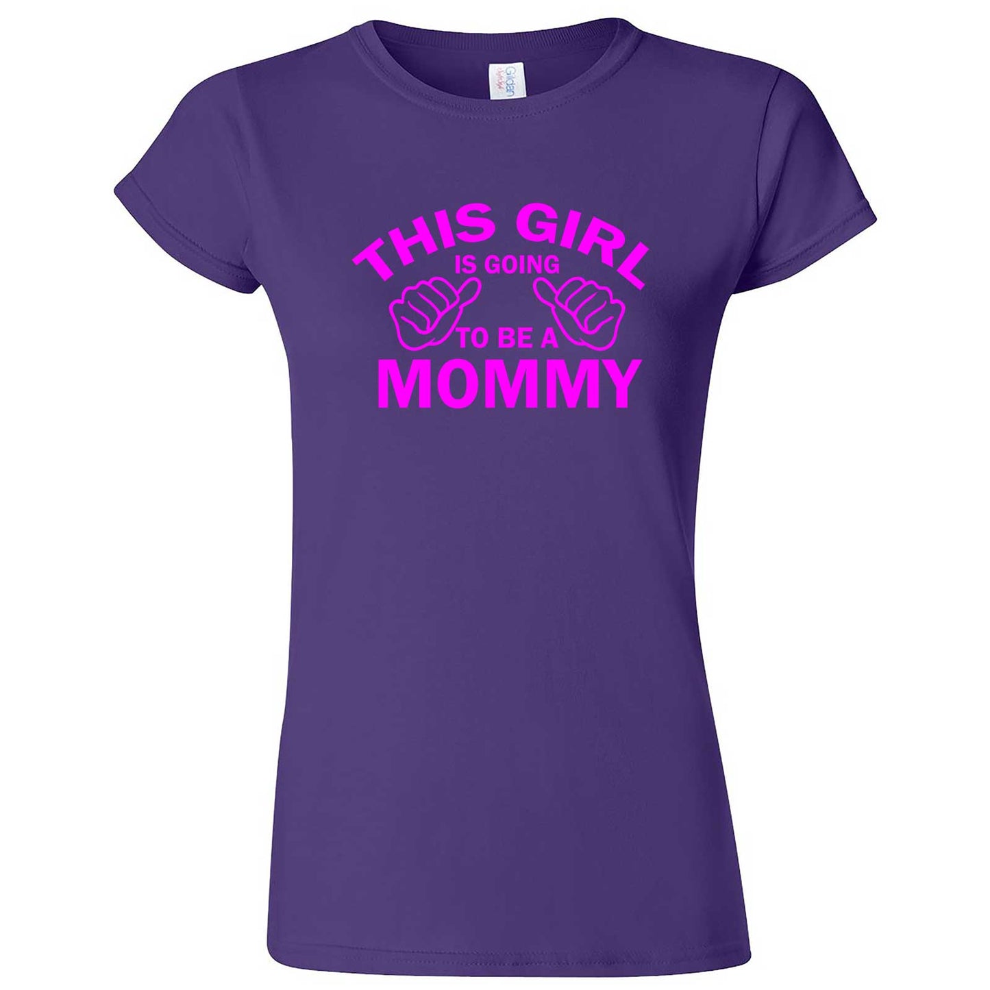  "This Girl is Going to Be a Mommy, Pink Text" women's t-shirt Purple