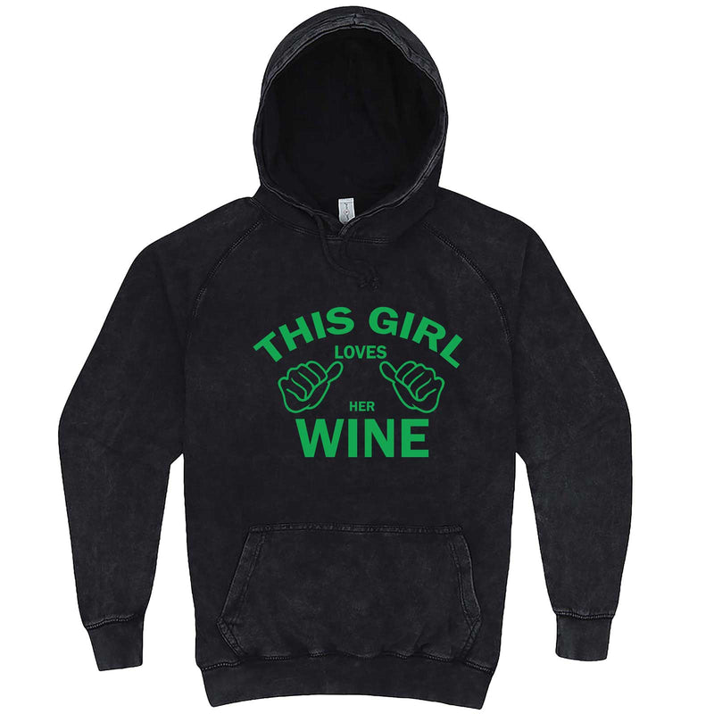  "This Girl Loves Her Wine, Green Text" hoodie, 3XL, Vintage Black