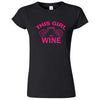  "This Girl Loves Her Wine, Pink Text" women's t-shirt Black