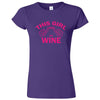  "This Girl Loves Her Wine, Pink Text" women's t-shirt Purple