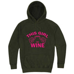  "This Girl Loves Her Wine, Pink Text" hoodie, 3XL, Vintage Olive